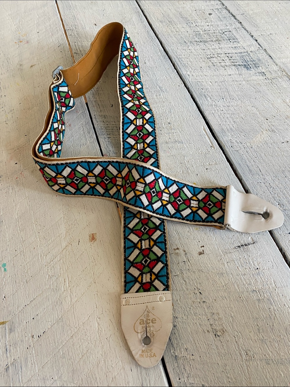 Ace Vintage Mosaic Pattern Guitar Strap - Blue/Red/Green